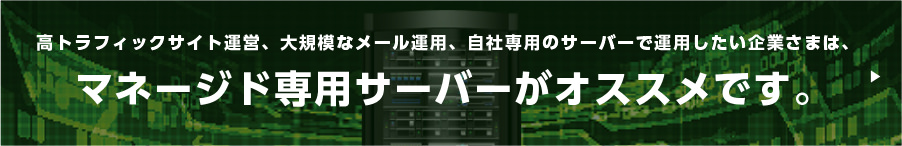 高トラフィックサイト運営、大規模なメール運用、自社専用のサーバーで運用したい企業さまは、マネージド専用サーバーがオススメです。